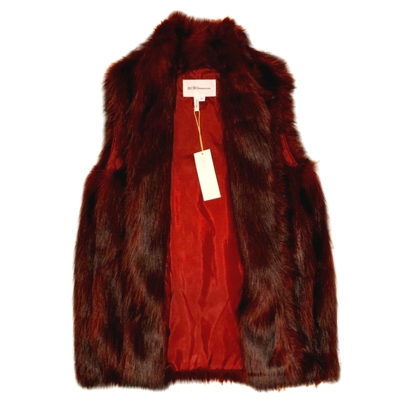 Faux Fur Vest BCBGeneration Maroon & Black XXSmall NWT - Picture 2 of 9